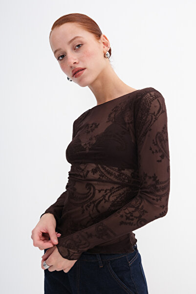 Addax Patterned Tulle Blouse B18507