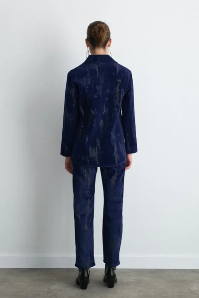 Gusto Anka Collection Flocked Velvet Jacket - Navy Blue