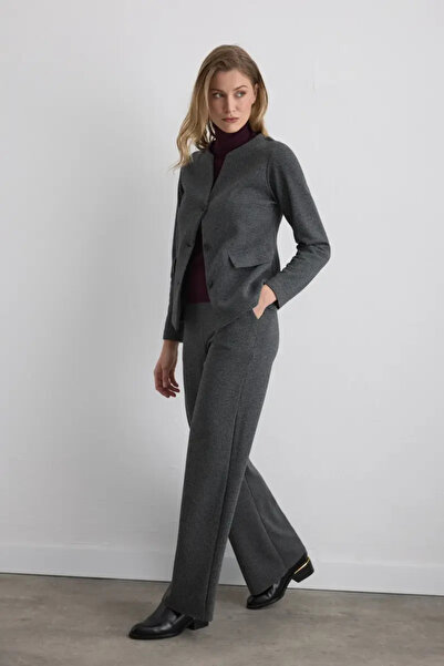 Gusto Wide Leg Houndstooth Trousers - Gray