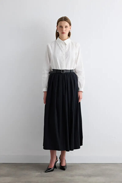 Gusto Long Skirt with Gathered Waistband - Black