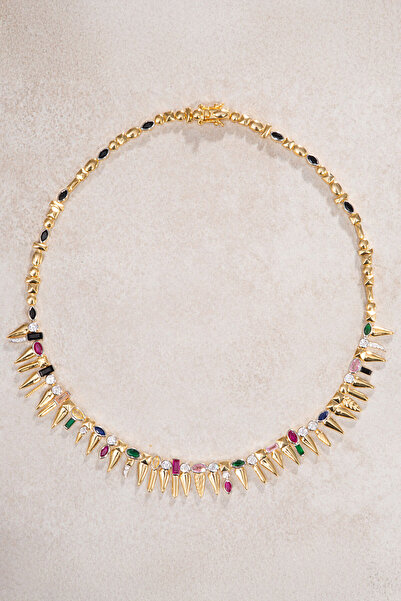 SOCIETA Altın Renkli kristal taşlı sivri uçlu 925 ayar gümüş kolye 16