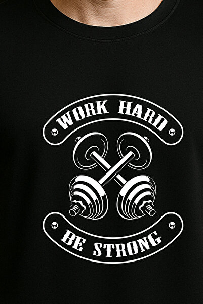 BESSA Black Printed Athlete Tank Top Crew Neck Cotton Sleeveless Men's Work Hard Muscle