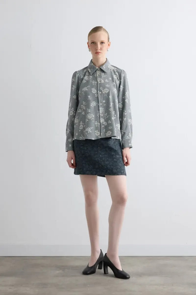 Gusto Сорочка з квітковим принтом і дрібним картатим візерунком - темно-синя