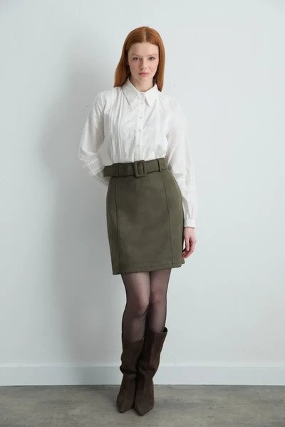 Gusto Faux Suede Mini Skirt - Khaki