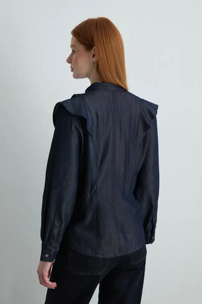 Gusto Flounce Denim Shirt - Navy Blue