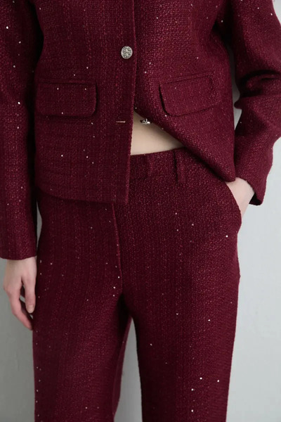 Gusto Pipe Leg Tweed Trousers - Burgundy