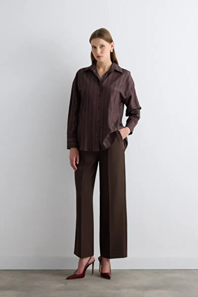Gusto Glitter Striped Relaxed Fit Shirt - Brown