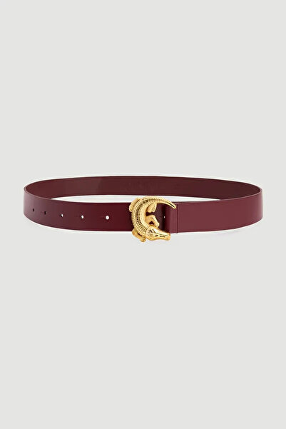 Gusto Crocodile Buckle Faux Leather Belt - Burgundy