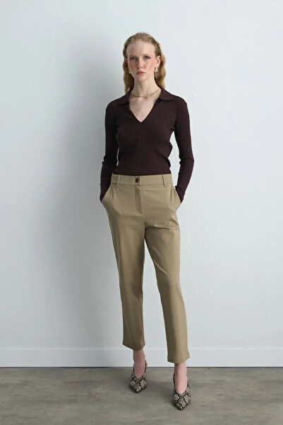 Gusto Canvas Mom Pants - Beige