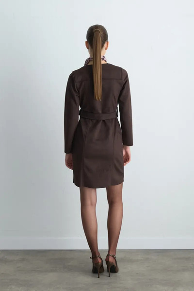 Gusto Beli Belted Faux Suede Dress - Brown