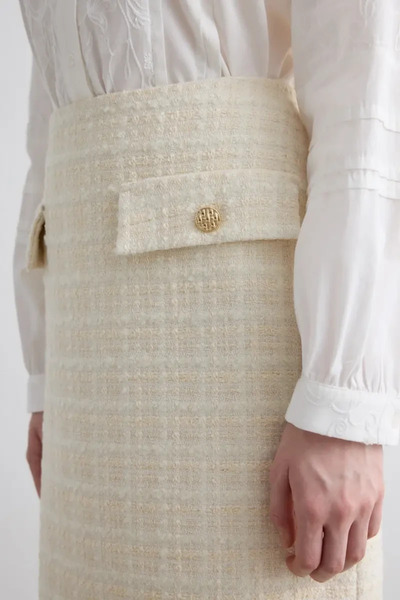 Gusto Tweed Pencil Skirt - Ecru