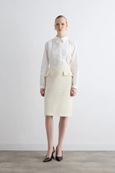 Gusto Tweed Pencil Skirt - Ecru