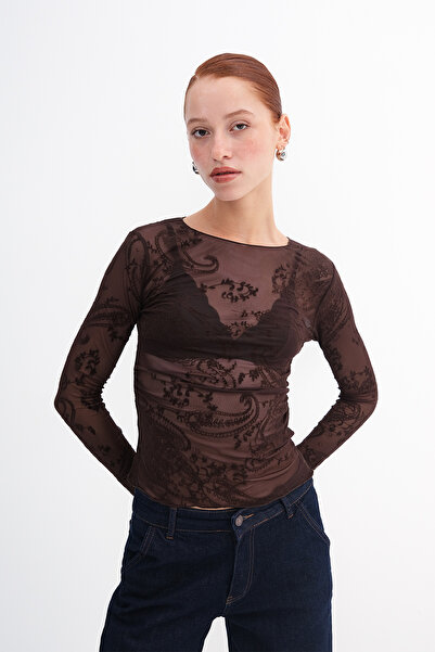 Addax Patterned Tulle Blouse B18507