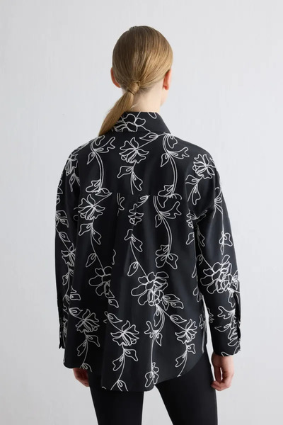 Gusto Floral Embroidered Cotton Shirt - Black