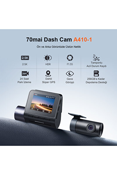 70MAİ Araç Kamerası A410 Ön Kamera+ RC21 Arka Kamera Set 2.5K + 1080P Çift Kamera