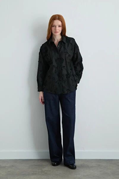 Gusto Embroidered Cotton Shirt - Black