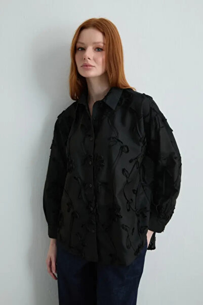 Gusto Embroidered Cotton Shirt - Black