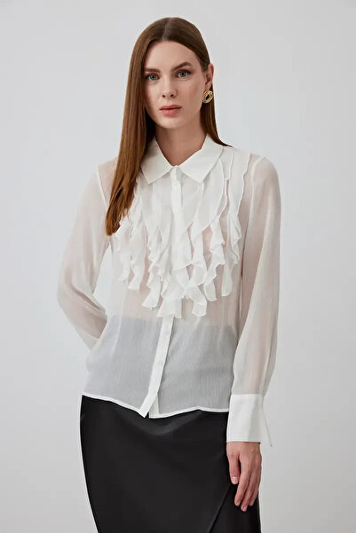 Gusto White Flounce Chiffon Blouse