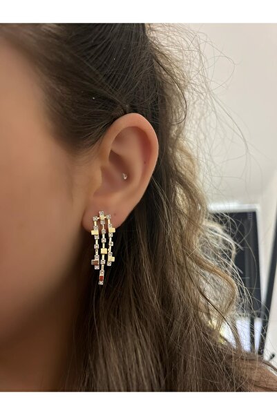 MyladyAccessoriess Çift Renk Ve Küp Detay Sallantılı Küpe