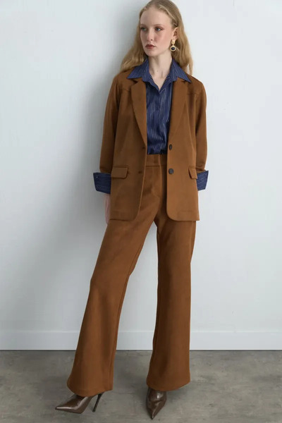 Gusto Faux Suede Blazer Jacket - Tan