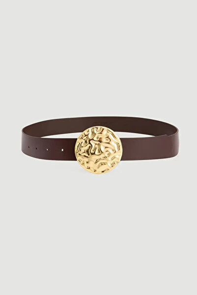 Gusto Embossed Faux Leather Belt with Buckle - Brown