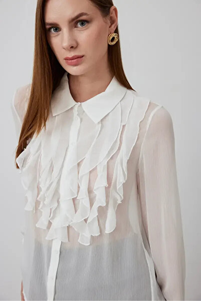 Gusto White Flounce Chiffon Blouse