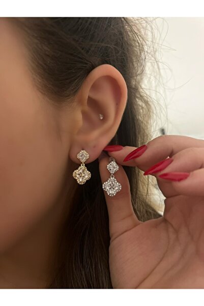 MyladyAccessoriess أقراط البرسيم المتدلية بتفاصيل حجر الرغيف الفرنسي (الفولاذ...