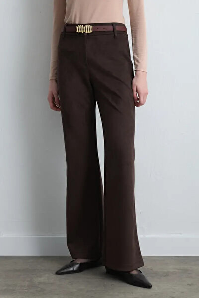 Gusto Wide Leg Faux Suede Pants - Brown