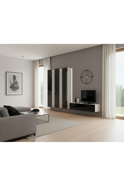 MAC DİZAYN Fasalis Modern TV Ünitesi | Highgloss Parlak Siyah Zarafeti | Premium MDF Kalitesi