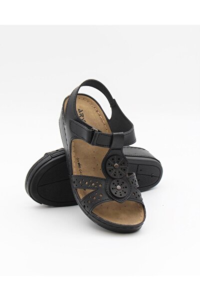 ARYAN 268 Black Anatomical Wedge Women's Sandals