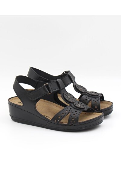 ARYAN 268 Black Anatomical Wedge Women's Sandals