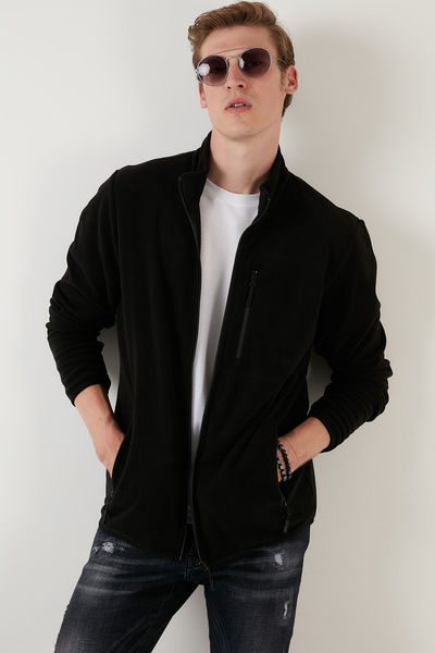 Buratti εφαρμοστό τσέπες με φερμουάρ ψηλός λαιμός Ανδρική ζακέτα από φλις κρύους καιρικές συνθήκες HIRKA 5906028