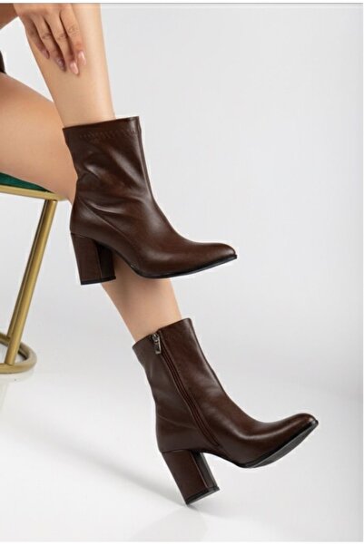 ACMZ SHOES Sivri Burun Kalın Topuklu Streç Bot güncel ürün fermuarlı