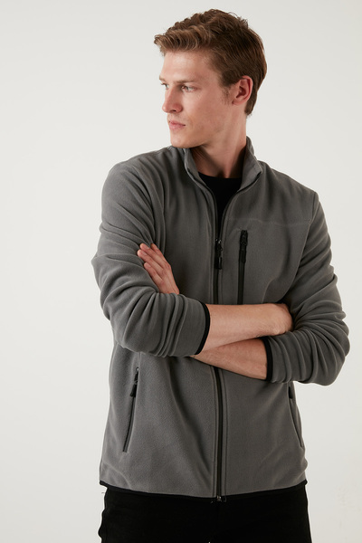 Buratti εφαρμοστό τσέπες με φερμουάρ ψηλός λαιμός Ανδρική ζακέτα από φλις κρύους καιρικές συνθήκες HIRKA 5906028