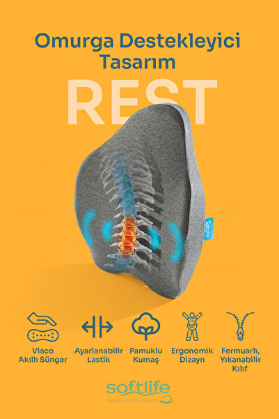 Softlife Rest Visco Lumbar Pillow Back Cushion Orthopedic Lumbar Cushion Orthopedic Back Pillow 54X42X9Cm