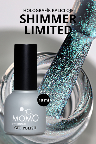 MOMO professional Shimmer Limited Holografik Kalıcı Oje Sl04, Rakı Beyazı Turkuaz Yeşil Simli, 10 ml, TPO- FREE