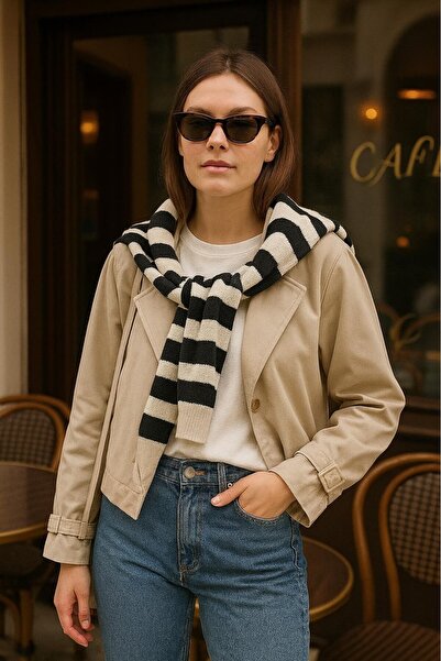 OykWear Kadın Kemerli Kısa Trençkot