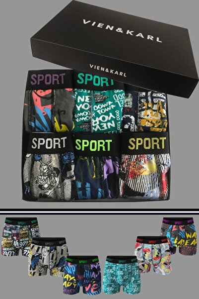 Vien&Karl Férfi mintás 6 részes prémium fésült pamut boxer lycrával