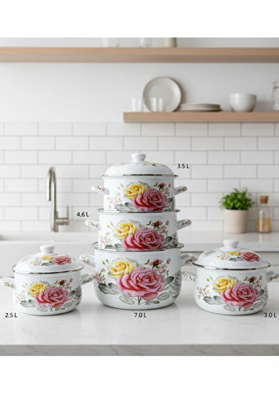 unbranded مجموعة من 5 أواني معدنية بأغطية - متعددة الألوان