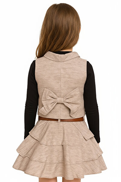 Merdia Girl's Linen Vest, Skirt and Black Badili 3-Piece Set (with Belt Accessory)