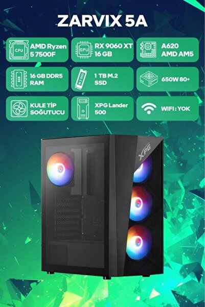 Game Garaj Zarvix 5a Amd Ryzen 5 7500f 16gb Ram 1tb Ssd Rx9060xt 16gb Freedos Oyuncu OEM Paket