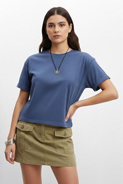 Sabaki تي شيرت أزرق اللون للجنسين بقصة عادية مصنوع من القطن بنسبة 100% وذو مل...