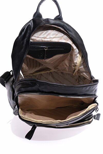 By Hakan Mega-621 Wash Leather Women's Backpack Black