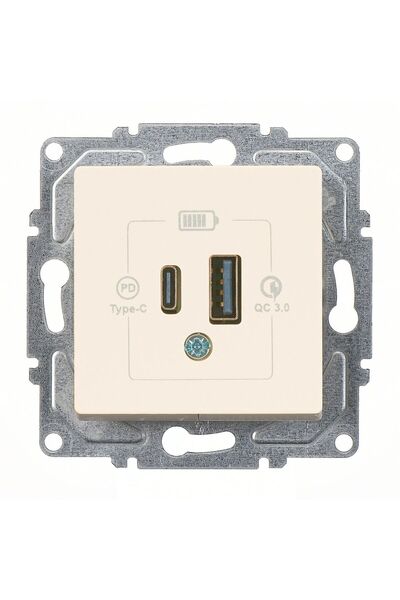 Günsan Eqona Krem Şarj Prizi 20W QC3.0 PD Type-C + USB Çift Çıkışlı Mekanizma