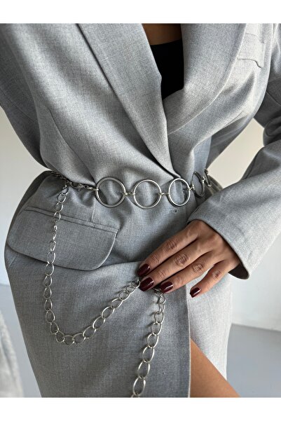 Fiori Curea de talie cu lanț pentru femei cu detaliu rotund, centură pentru haină, centură pentru rochie, centură pentru cămașă, centură cu lanț