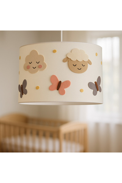 SefDen Lazer Kesim Atölyesi Kız Bebek Odası Keçe Bulut ve Kuzu Figürlü Silind...