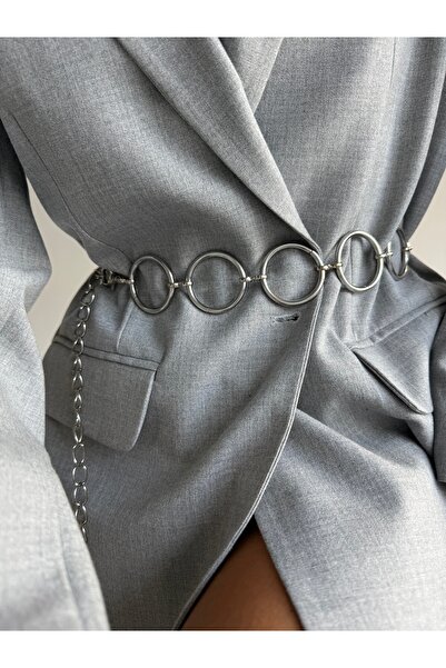 Fiori Curea de talie cu lanț pentru femei cu detaliu rotund, centură pentru haină, centură pentru rochie, centură pentru cămașă, centură cu lanț