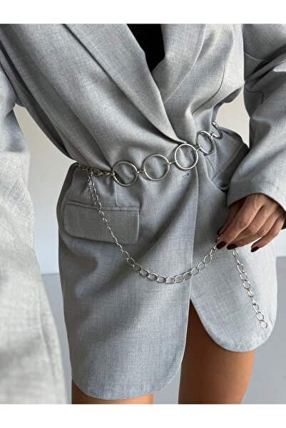 Fiori Curea de talie cu lanț pentru femei cu detaliu rotund, centură pentru haină, centură pentru rochie, centură pentru cămașă, centură cu lanț