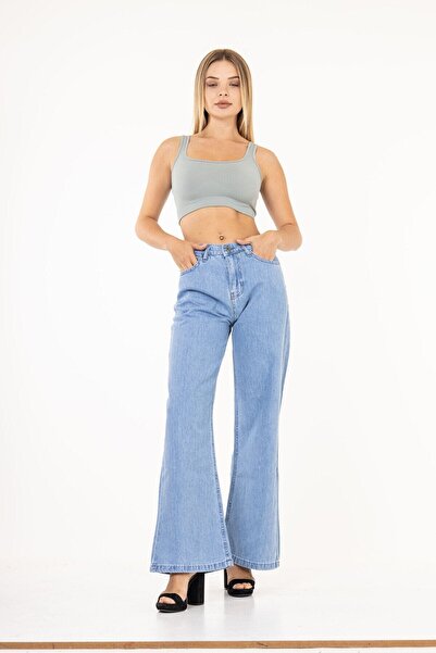 comstar Women's Blue Wide Leg High Waist Mom Jeans Denim Trousers