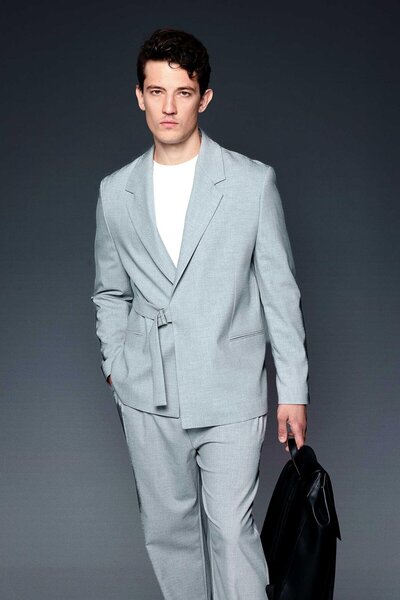 ablukaonline Men's Belted Oversized Piece Suit Gray